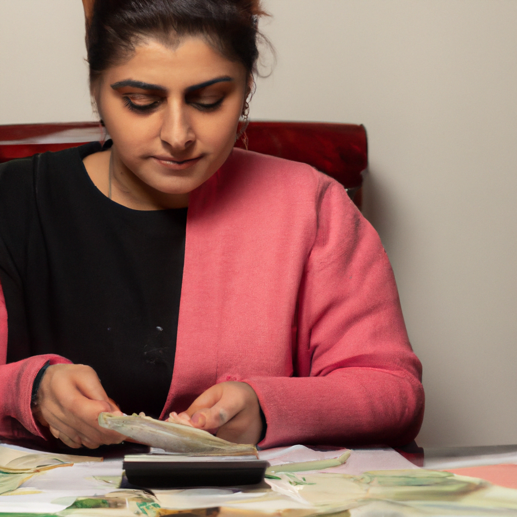 An Iranian woman managing finances independently.